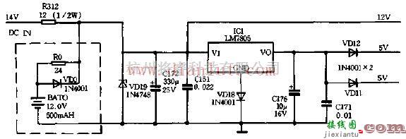 电源电路中的基于LM7805制作无绳电话设备用电源电路  第1张