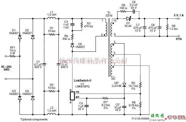 电源电路中的采用LNK-616PG的5w通用输入恒压/恒流充电器电源电路  第1张