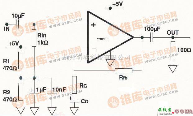 线性放大电路中的TSH330在高速放大电路中的应用电路图  第1张