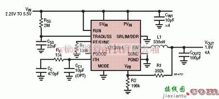 电源电路中的LTC36141.8V4A降压稳压器电路  第1张