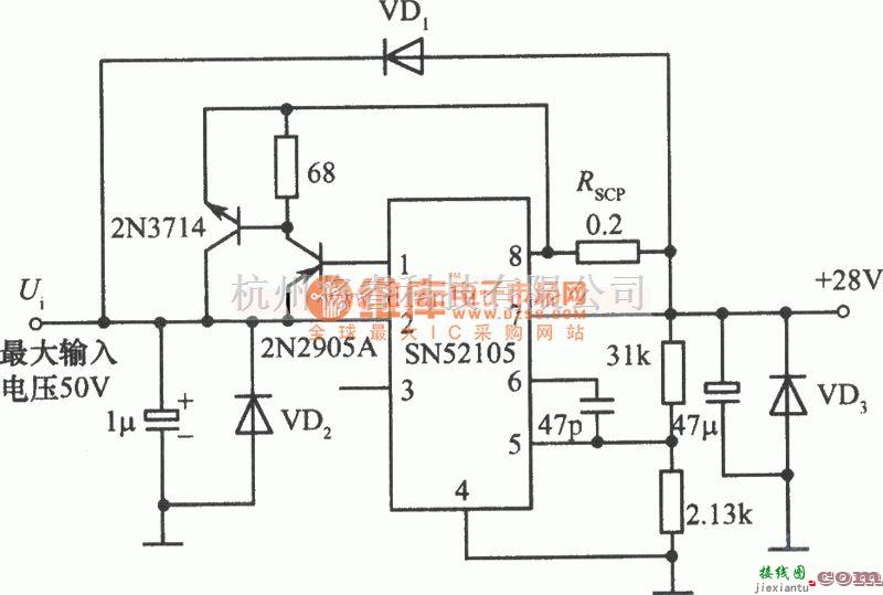 电源电路中的采用SN52105构成的28V/1A稳压电源  第1张