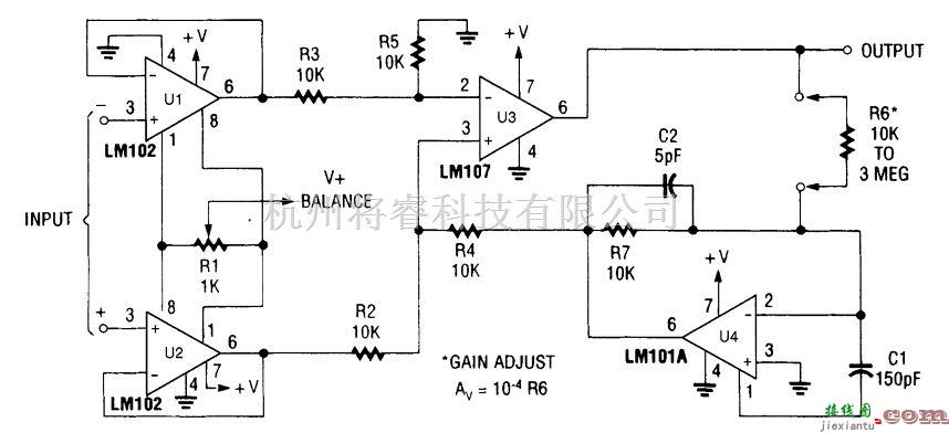 线性放大电路中的可变增益差分输入仪表放大器  第1张