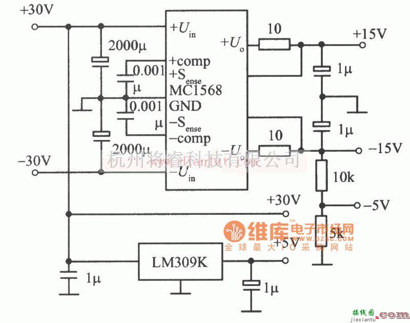 电源电路中的MC1568,LM309K构成的多路稳压电源电路及说明  第1张