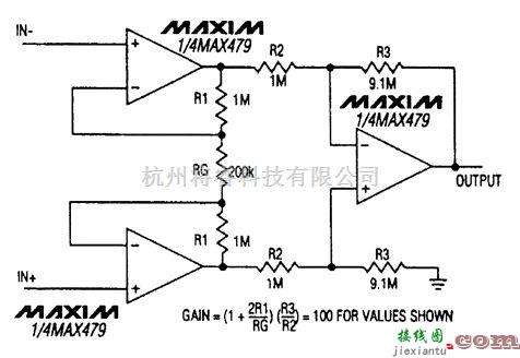 线性放大电路中的低功耗仪表放大器  第1张