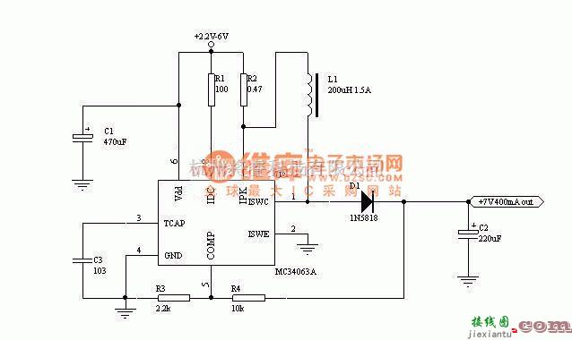 电源电路中的采用MC34063的可以将2.2V升压7V的电路  第1张