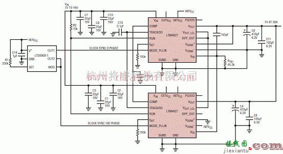 电源电路中的基于LTM4627芯片设计1.0V/30A双路平行输出电路  第1张