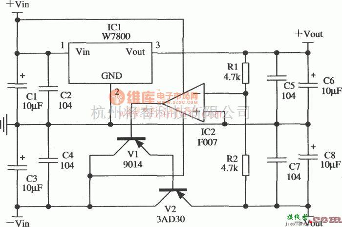 电源电路中的用W7800和F007组成的跟踪式稳压电源的电路  第1张