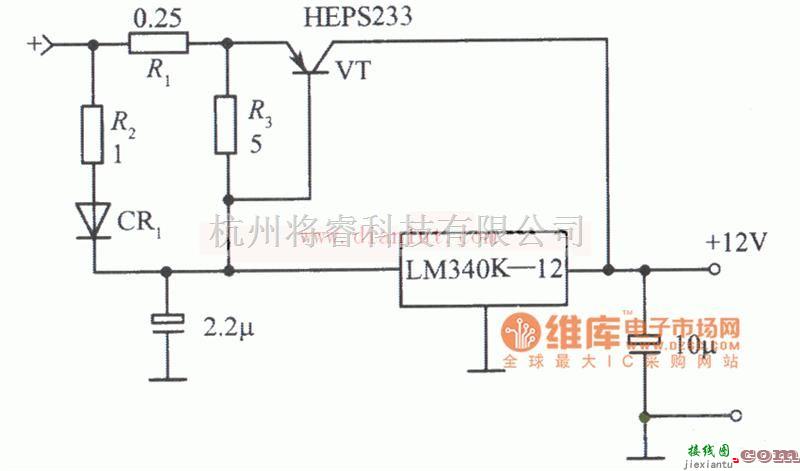 电源电路中的一种由LM340K-12组成的12V/10A稳压电源电路图  第1张