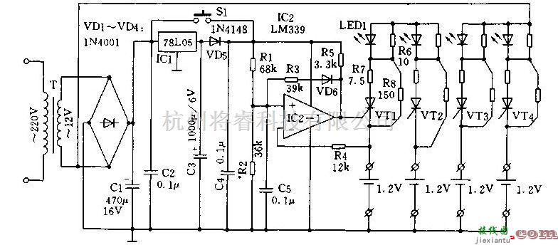 电源电路中的带人工触发功能的自动充电器的电路图  第1张