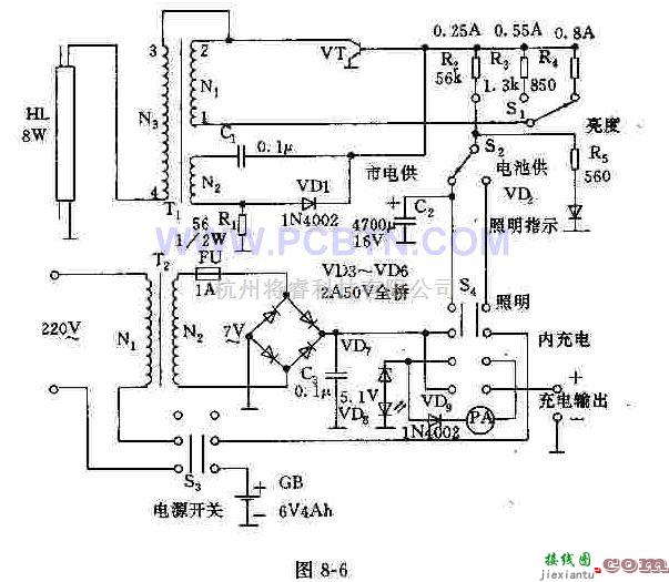 电源电路中的介绍多功能应急灯电路制作方法  第1张