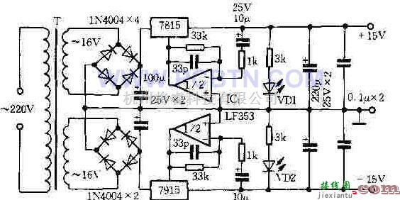 电源电路中的15V稳压电源电路图  第1张