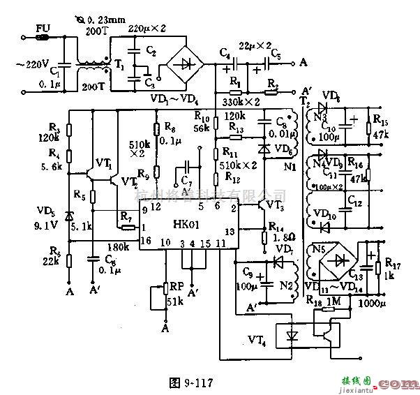 电源电路中的采用HK01的多路输出单端反激式开关电源电路  第1张