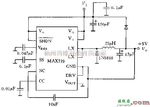 电源电路中的利用MAX739构成的降压型稳压器电路图  第1张