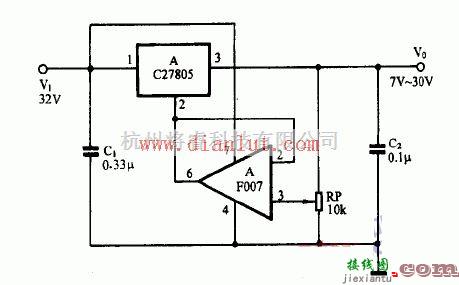 电源电路中的基于三端稳压管7805的高精度可调稳压电源电路  第1张