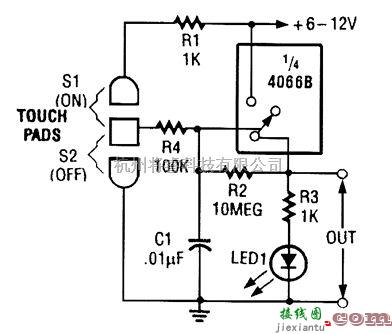 开关电路中的采用CD4066B的自锁式触摸开关
  第1张
