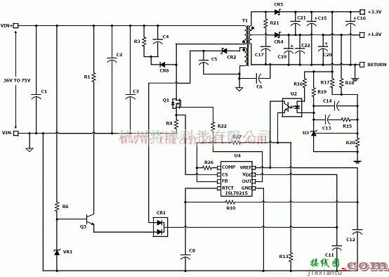 电源电路中的基于ISL78215的48V输入双输出反激电源电路  第1张