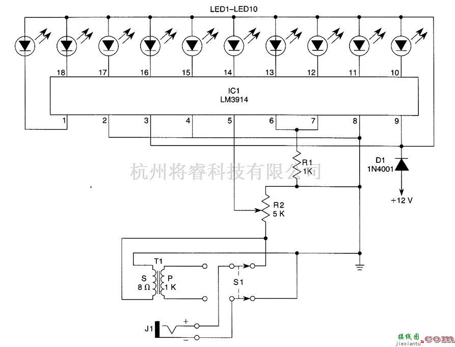 LED电路中的LED光柱驱动电路  第1张