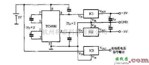 电源电路中的3V电池供电辅出±5V稳压电路  第1张