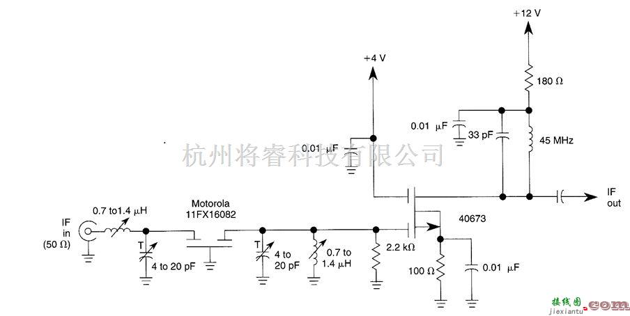 线性放大电路中的带有晶体滤波器的45MHz中频放大器  第1张