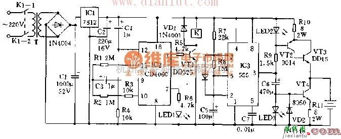 电源电路中的安全自动充电器电路图  第1张