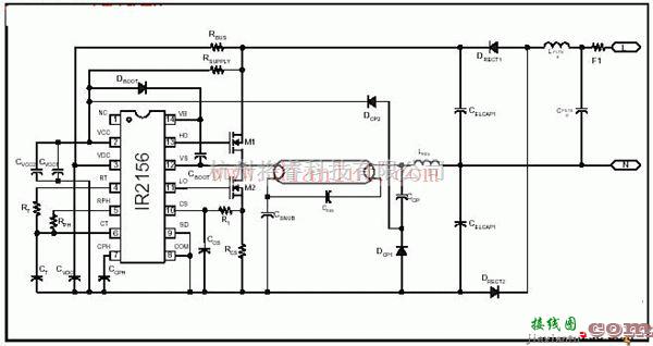 电源电路中的IR2156集成电路电子镇流电路  第1张