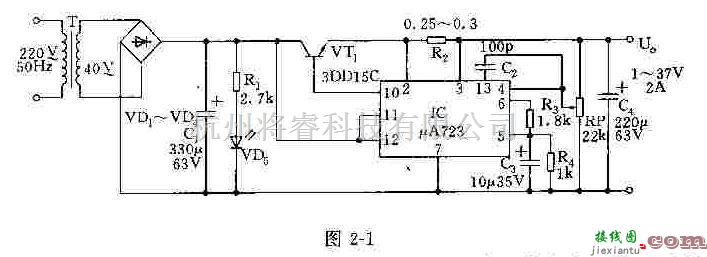 电源电路中的1~37V连续可调稳压电源电原理图  第1张