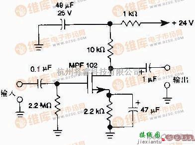 线性放大电路中的典型的JFET前置放大器电路图  第1张