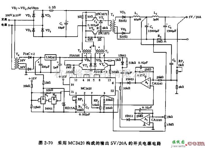 电源电路中的采用MC3420构成输出5V/20A的开关电源电路  第2张