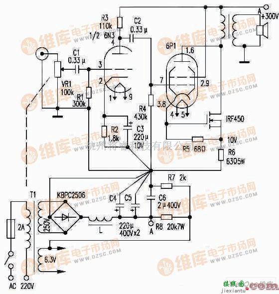 电子管功放中的输出功率为18W的甲类功放电路图  第1张