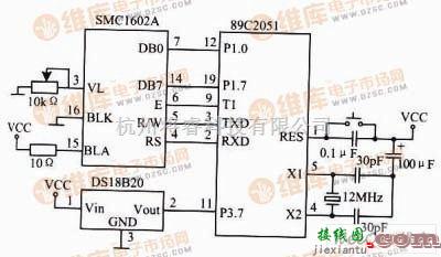 仪器仪表中的液晶显示温度计电路图  第1张