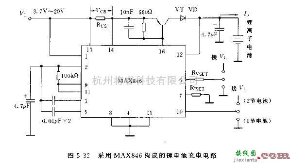 电源电路中的采用MAX846构成的锂电池和多电池充电系统电路图  第2张