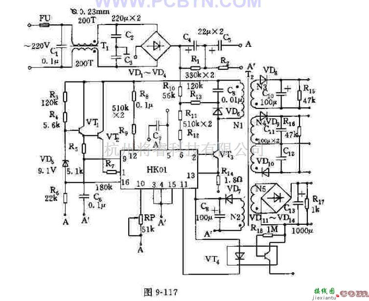 电源电路中的基于HK01型厚膜控制电路的开关电源电路  第1张