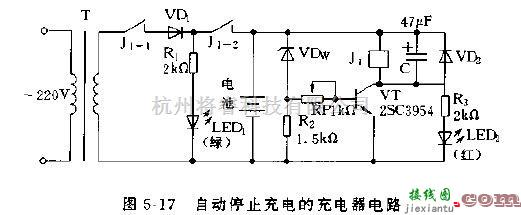 电源电路中的自动停止充电的电池充电器电路图  第1张