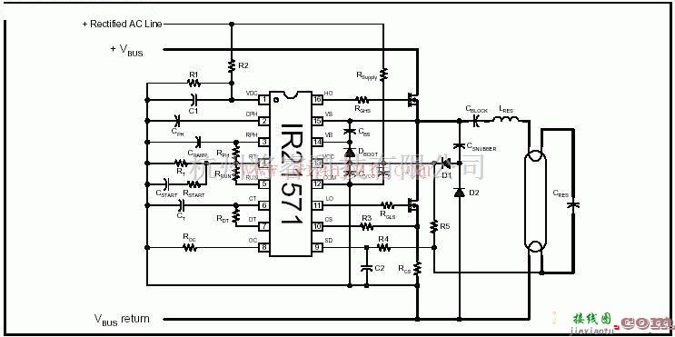 电源电路中的直管型集成电路R21571电子镇流器电路  第1张