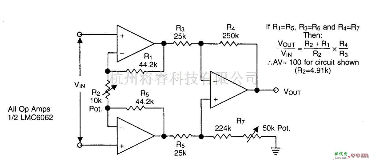 线性放大电路中的LMC6062仪表放大器  第1张