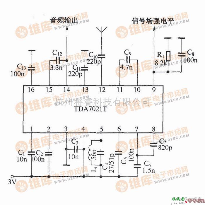 遥控接收中的由TDA7021T组成的接收电路图  第1张