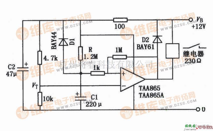 继电器控制中的由TAA865组成的继电器延时释放电路图  第1张