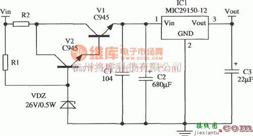 电源电路中的基于MIC29150-12构成的稳压器电路图  第1张