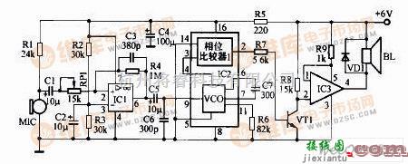 语音电路中的简单的喊话器电路图  第1张