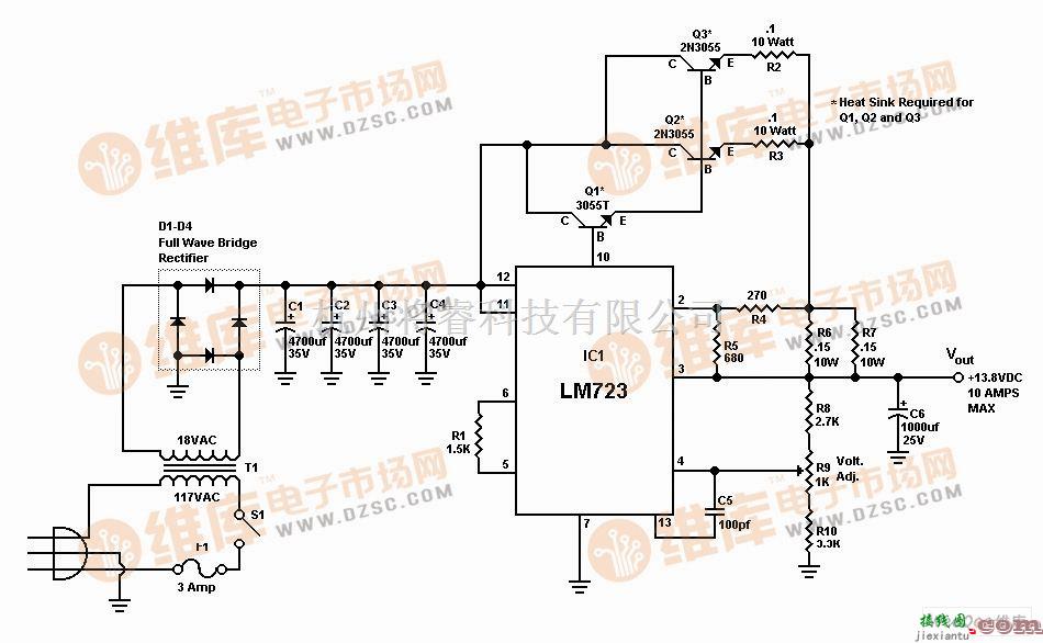 稳压电源中的线性稳压电源原理图  第1张