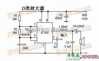 集成音频放大中的简单的D类放大器电路图  第1张