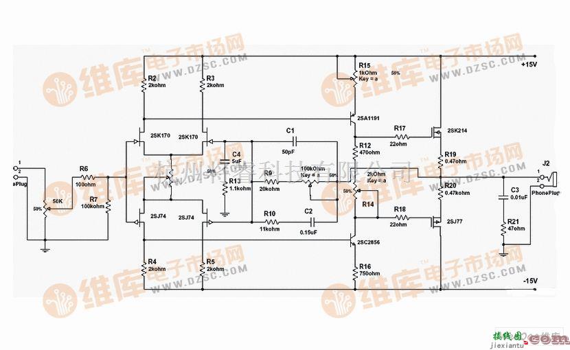 耳机放大中的K214与J77的场效应管输出耳机放大器电路图  第1张