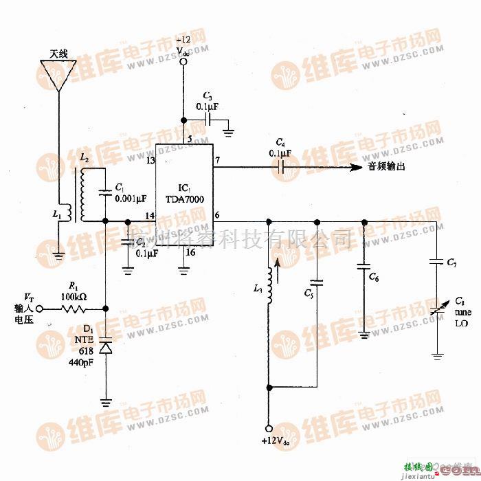 遥控接收中的基于TDA-7000的DCR前端电路图  第1张