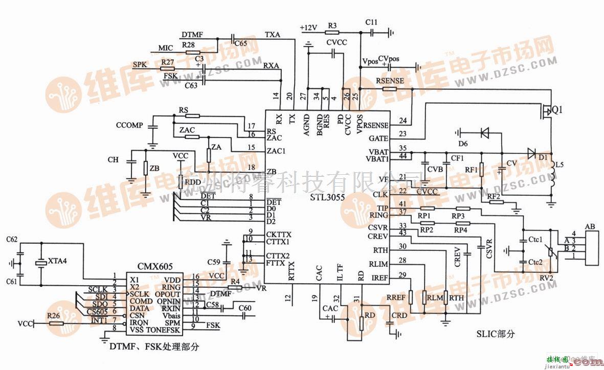 检测电路中的SLIC、DTMF检测和信号音产生电路图  第1张