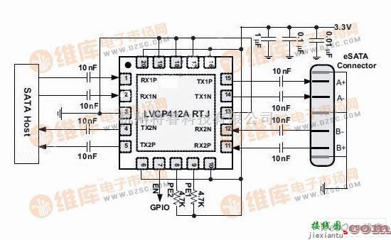 接口电路中的用SN75LVCP412A组成的SATA/eSATA接口驱动电路图  第1张