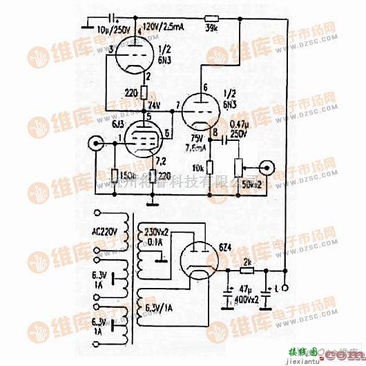 耳机放大中的利用6J1+6N3制作高保真耳放电路图  第1张