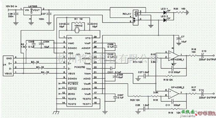 耳机放大中的使用PCM2702解码芯片的USB声卡电路图  第1张