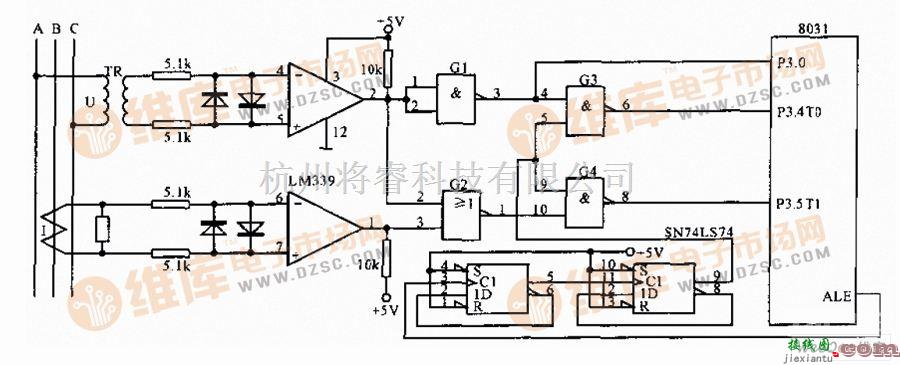 接口电路中的三相电网测量接口电路图  第1张