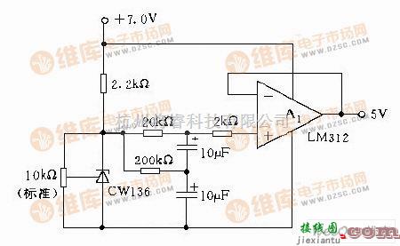 基准源中的采用136 5.0V构成的5V低噪声缓冲电压基准电路图  第1张