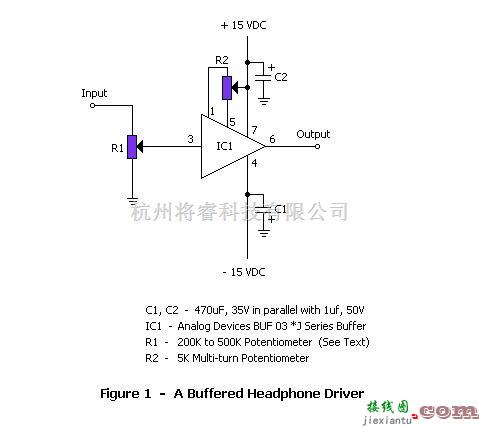 耳机放大中的BUF-03制作单运放缓冲耳机放大器电路  第1张